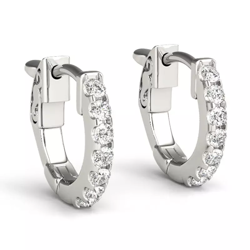 14K White Gold Diamond Pavé Huggie Hoop Earrings
